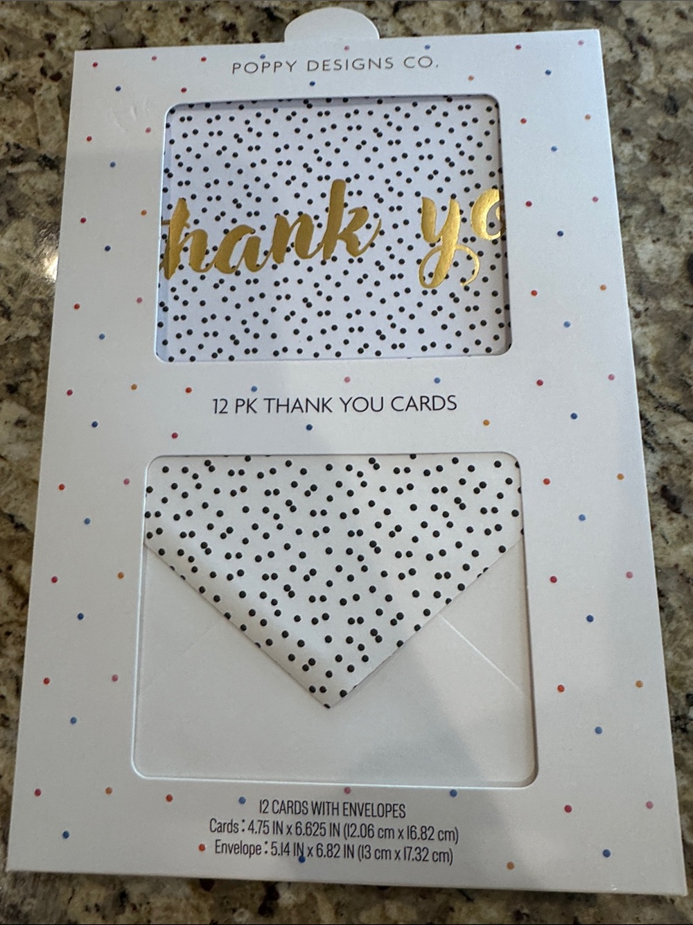 Gold Foil Thank You Cards - White with Black Dot Pattern (12 Pack)